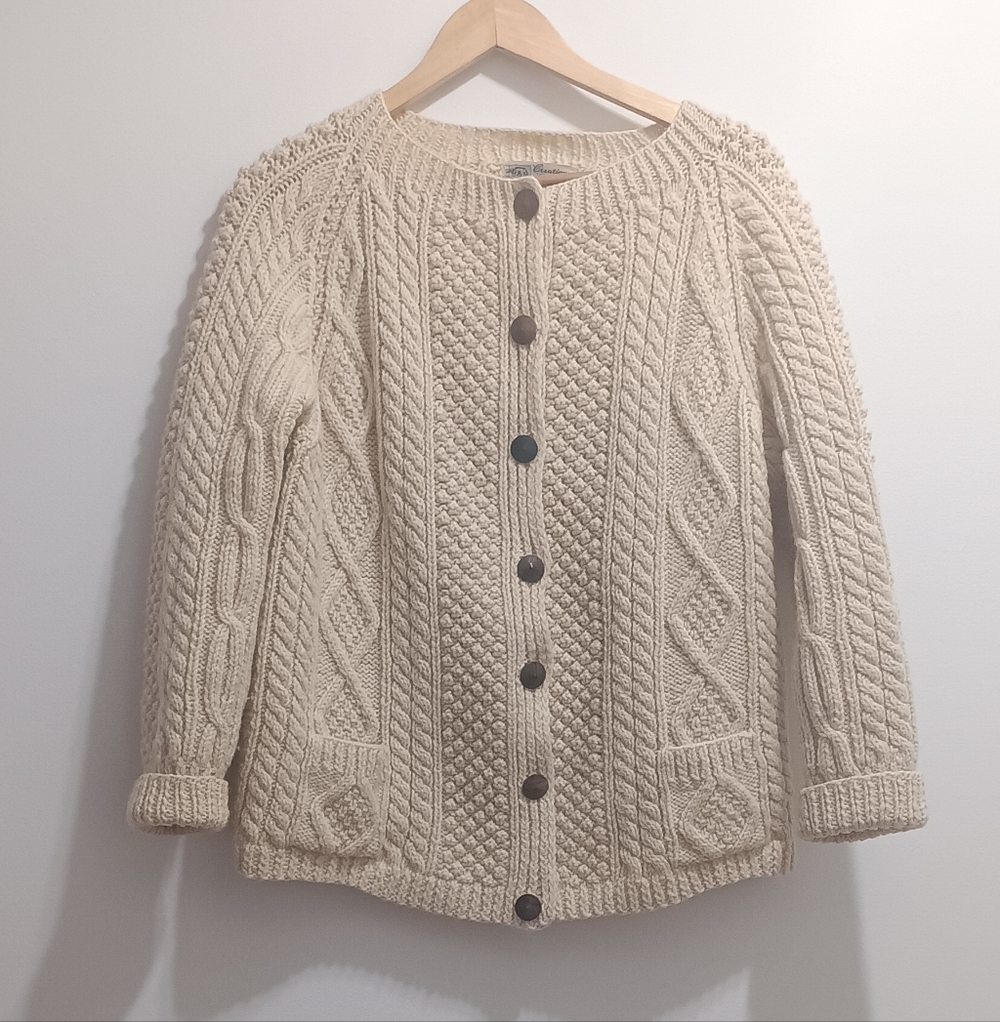 Vintage Cream Cable Knit Sweater knitted by hand in Ireland